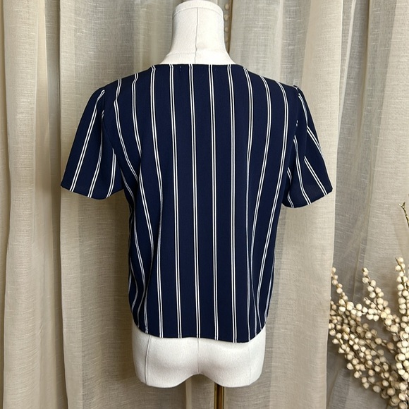 Navy with white stripes button blouse size small - Picture 2 of 5